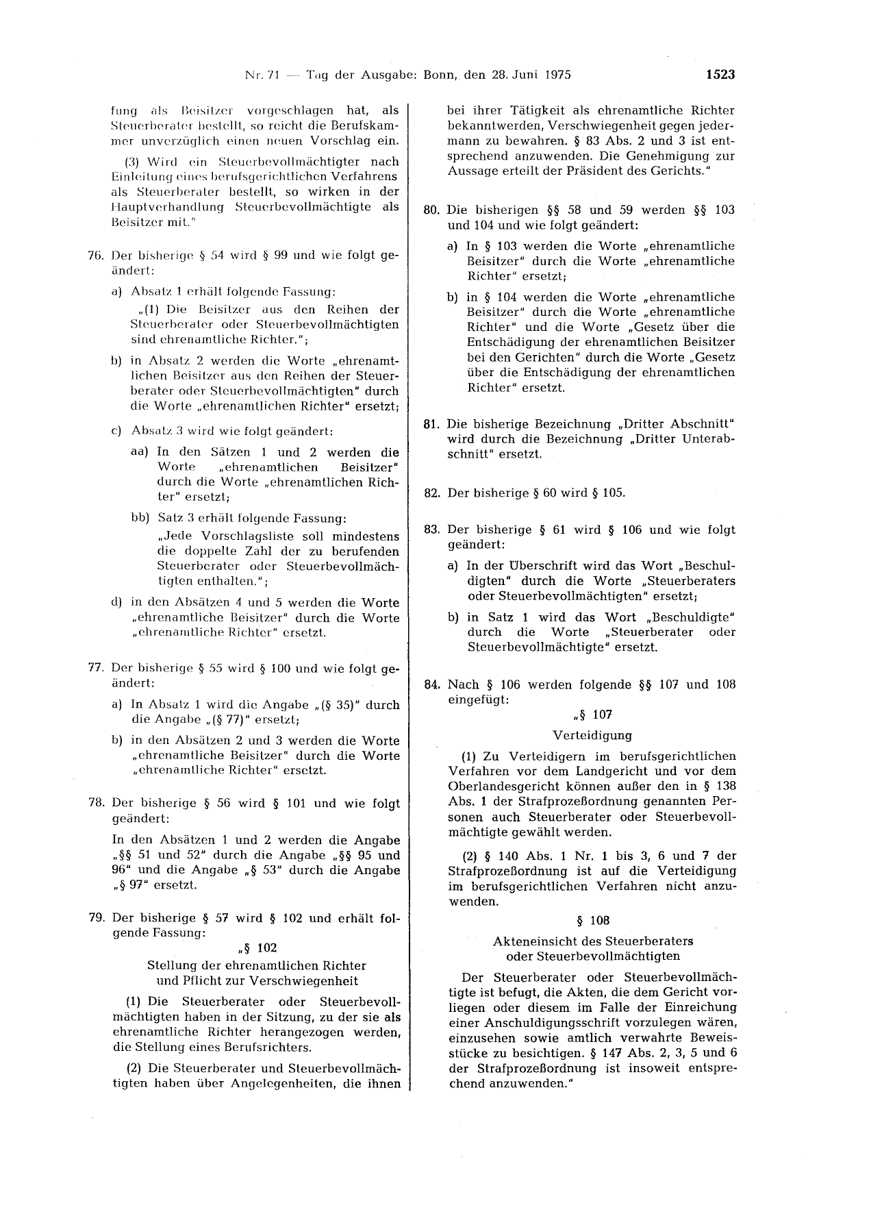 BGBl. 1975, Seite 1523 — Originalseite als Abbildung