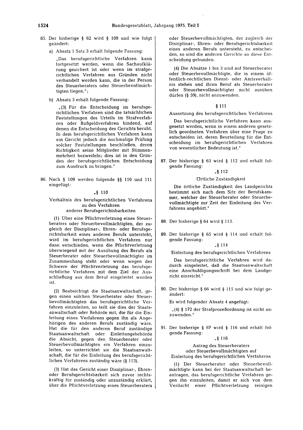 BGBl. 1975, Seite 1524 — Originalseite als Abbildung