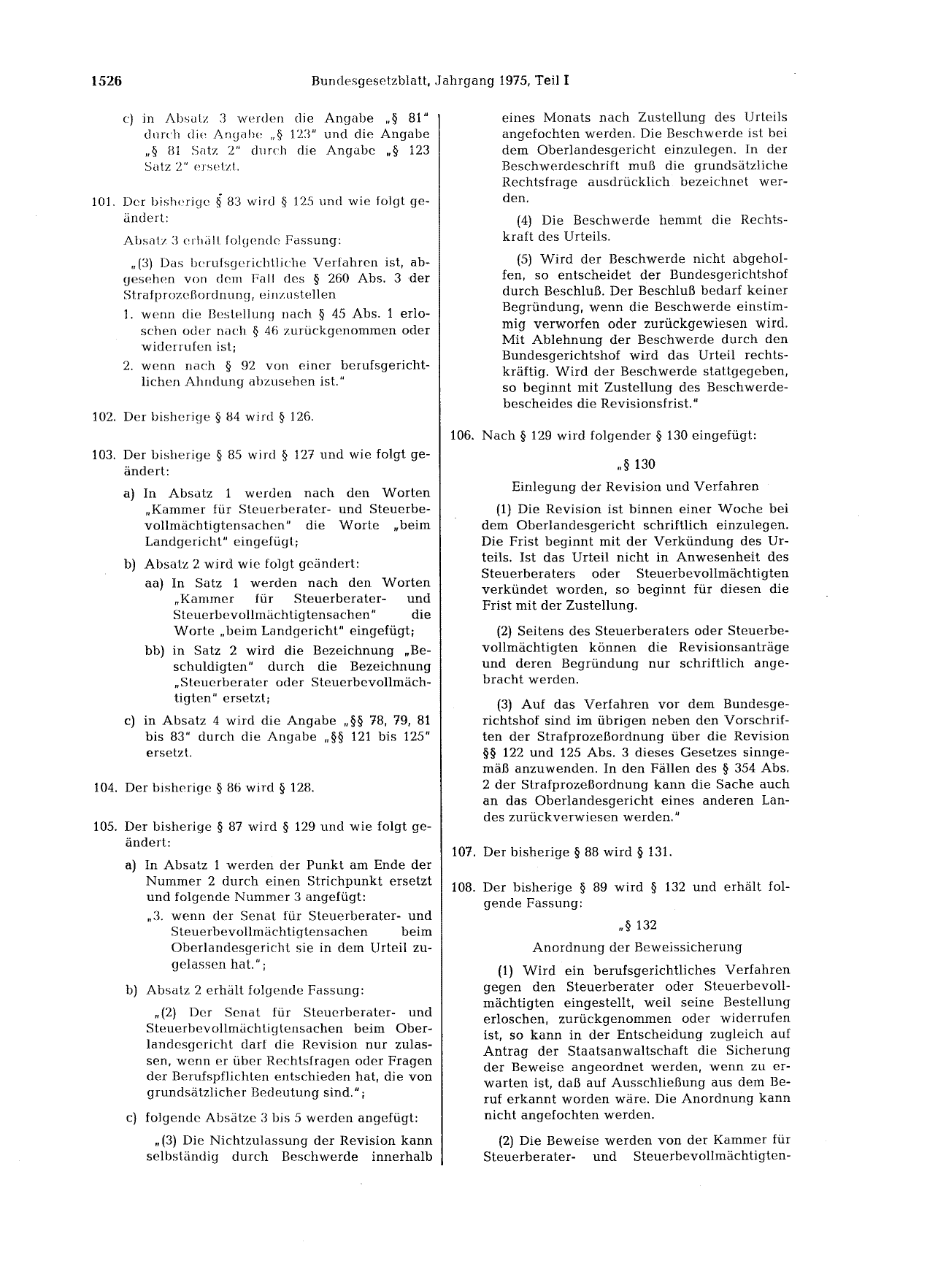 BGBl. 1975, Seite 1526 — Originalseite als Abbildung