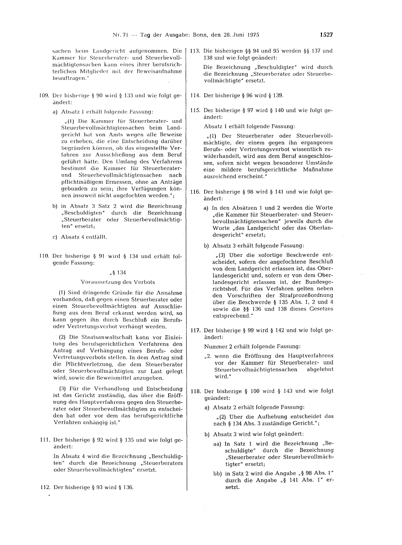 BGBl. 1975, Seite 1527 — Originalseite als Abbildung