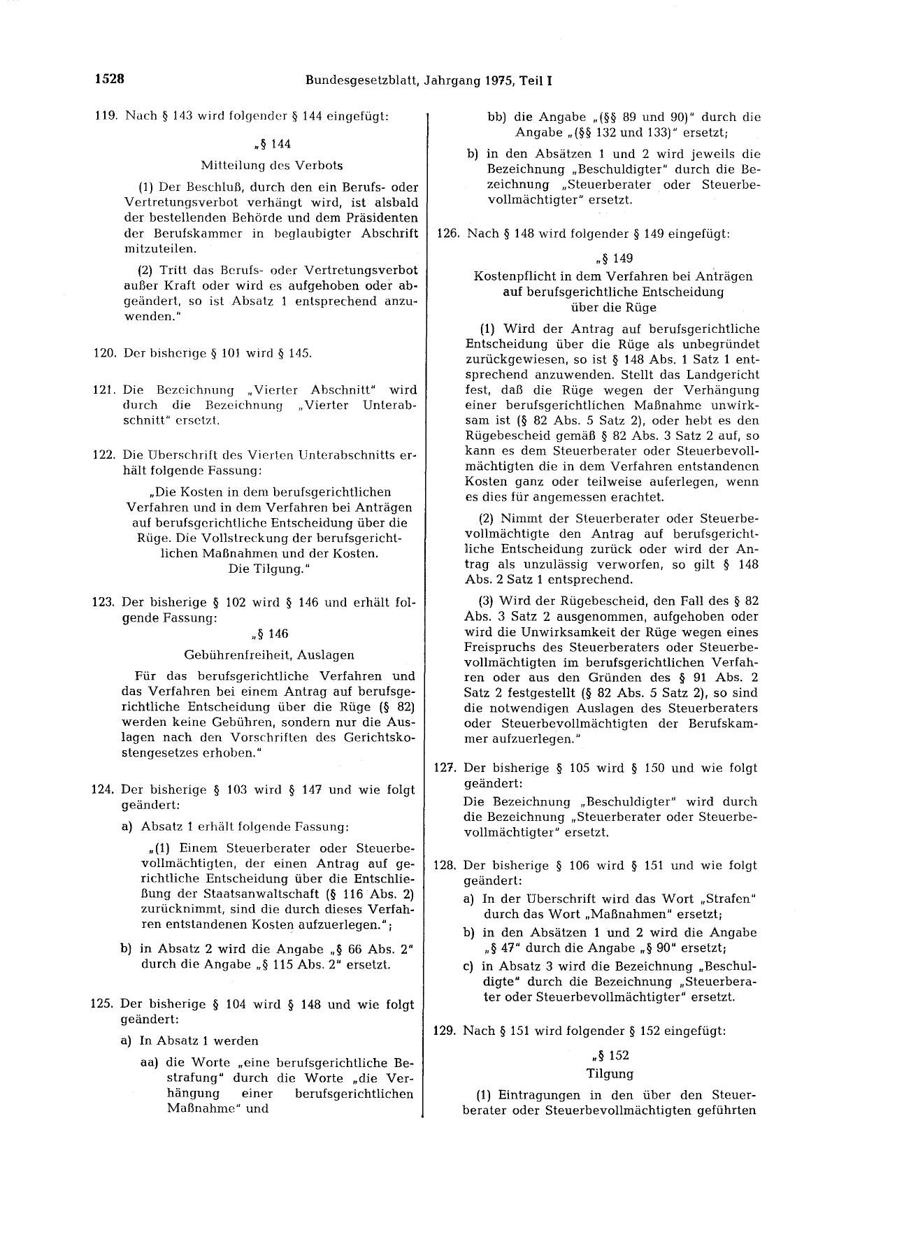 BGBl. 1975, Seite 1528 — Originalseite als Abbildung