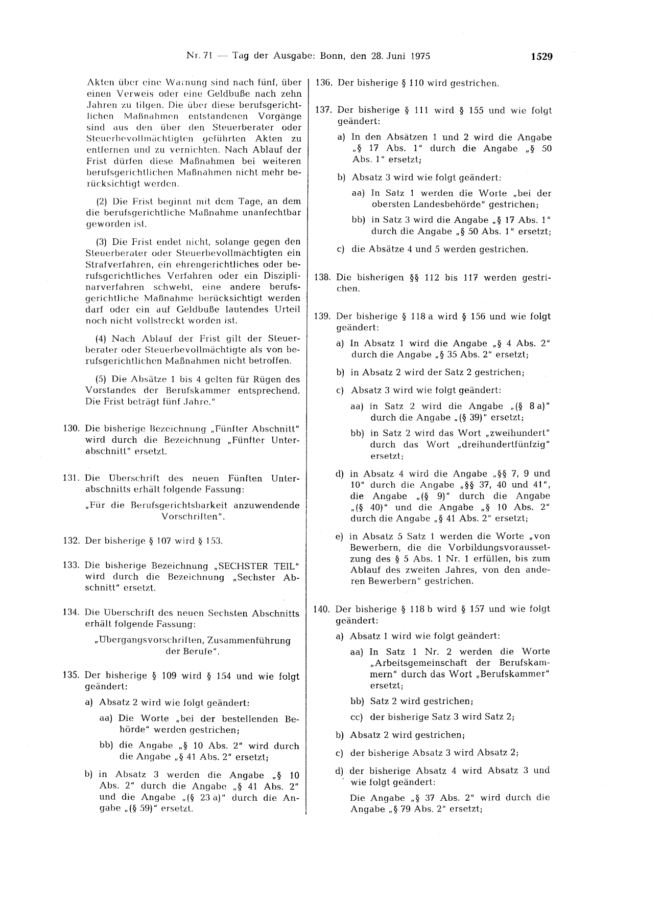 BGBl. 1975, Seite 1529 — Originalseite als Abbildung