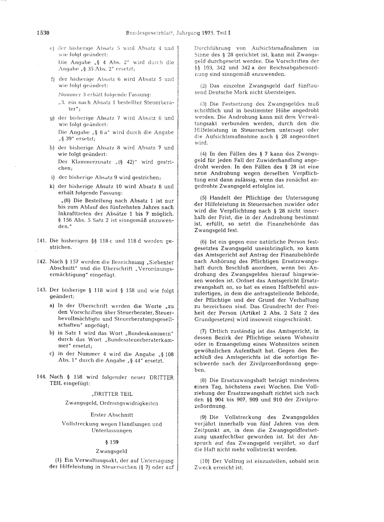 BGBl. 1975, Seite 1530 — Originalseite als Abbildung
