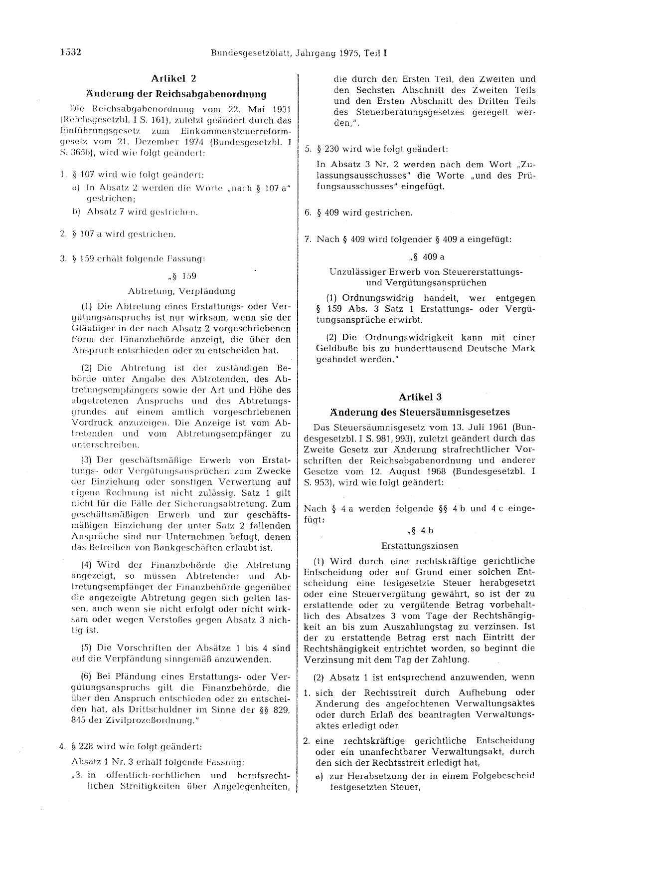 BGBl. 1975, Seite 1532 — Originalseite als Abbildung