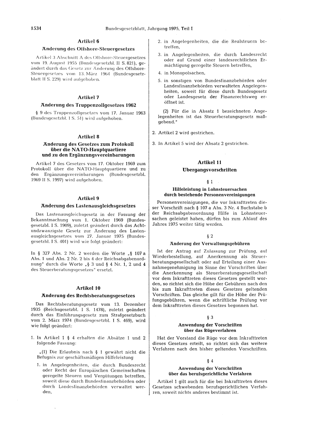 BGBl. 1975, Seite 1534 — Originalseite als Abbildung