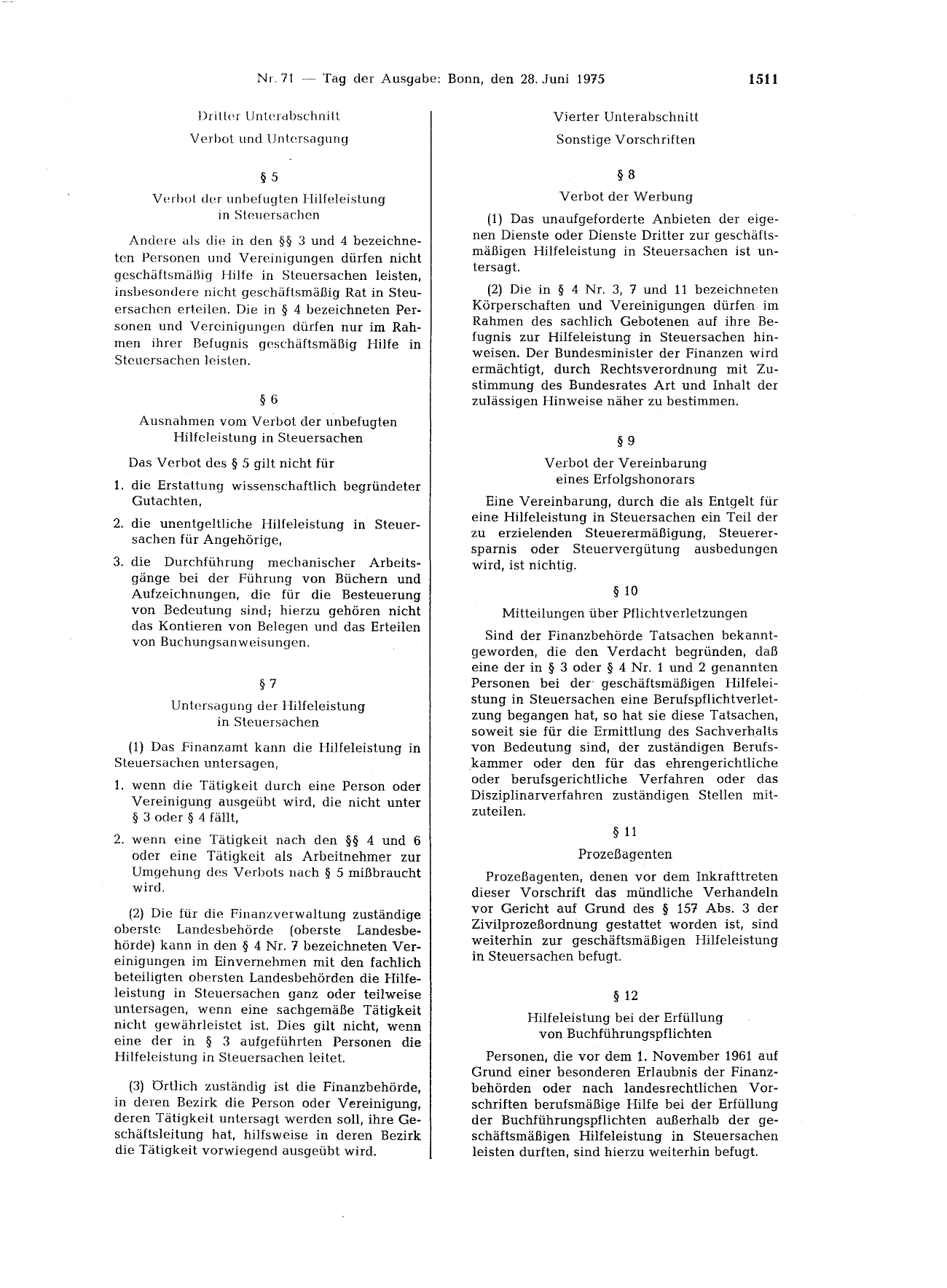 BGBl. 1975, Seite 1511 — Originalseite als Abbildung