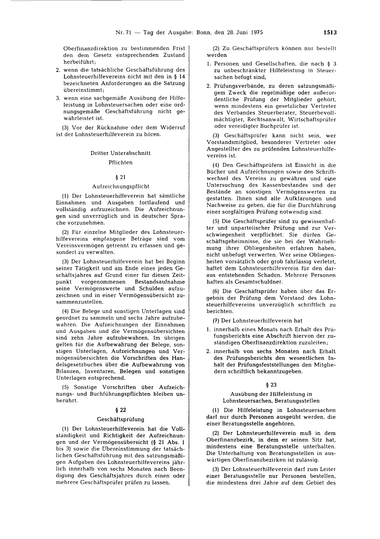 BGBl. 1975, Seite 1513 — Originalseite als Abbildung