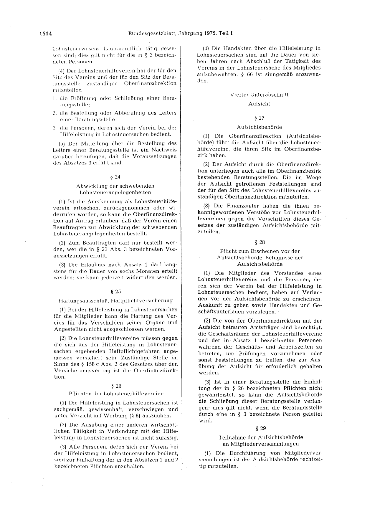 BGBl. 1975, Seite 1514 — Originalseite als Abbildung