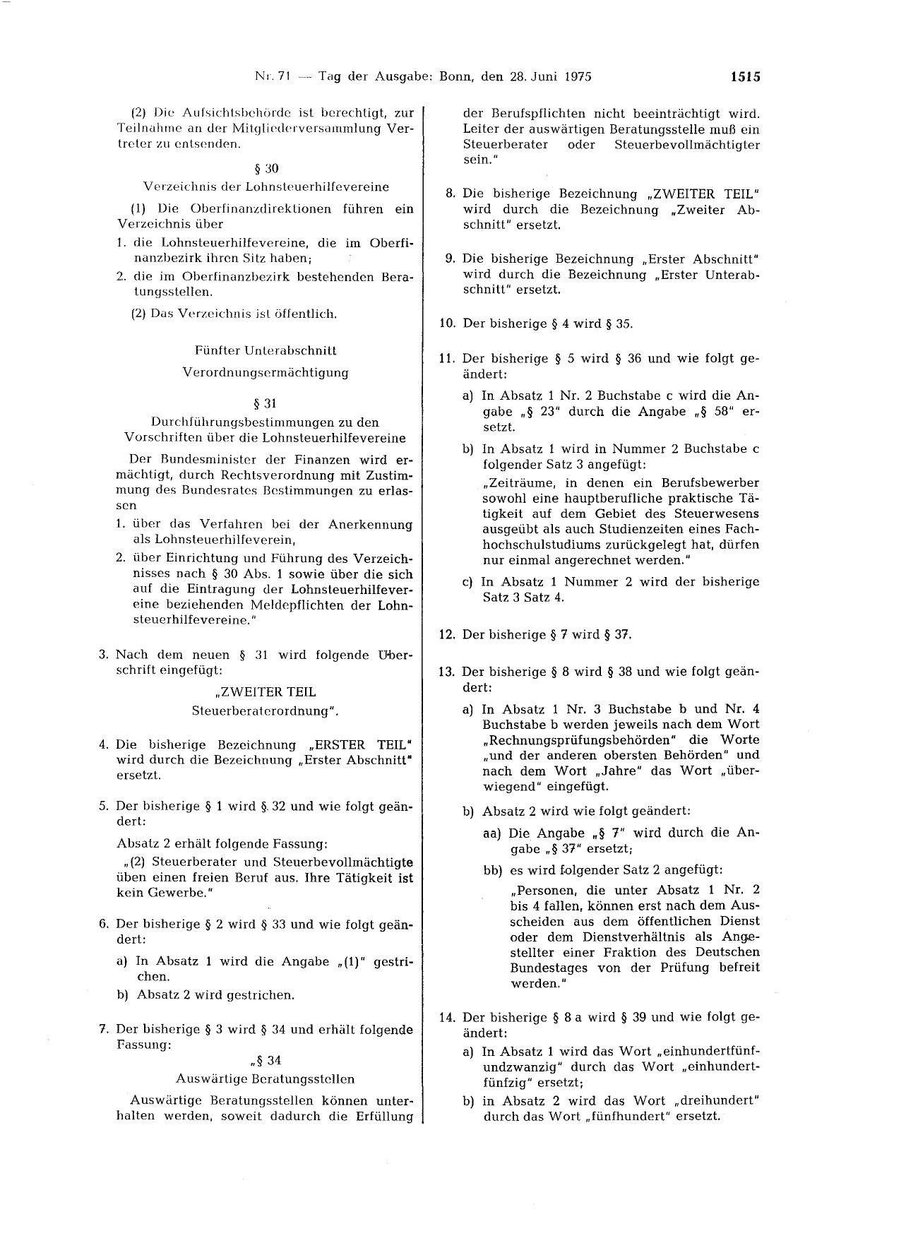 BGBl. 1975, Seite 1515 — Originalseite als Abbildung