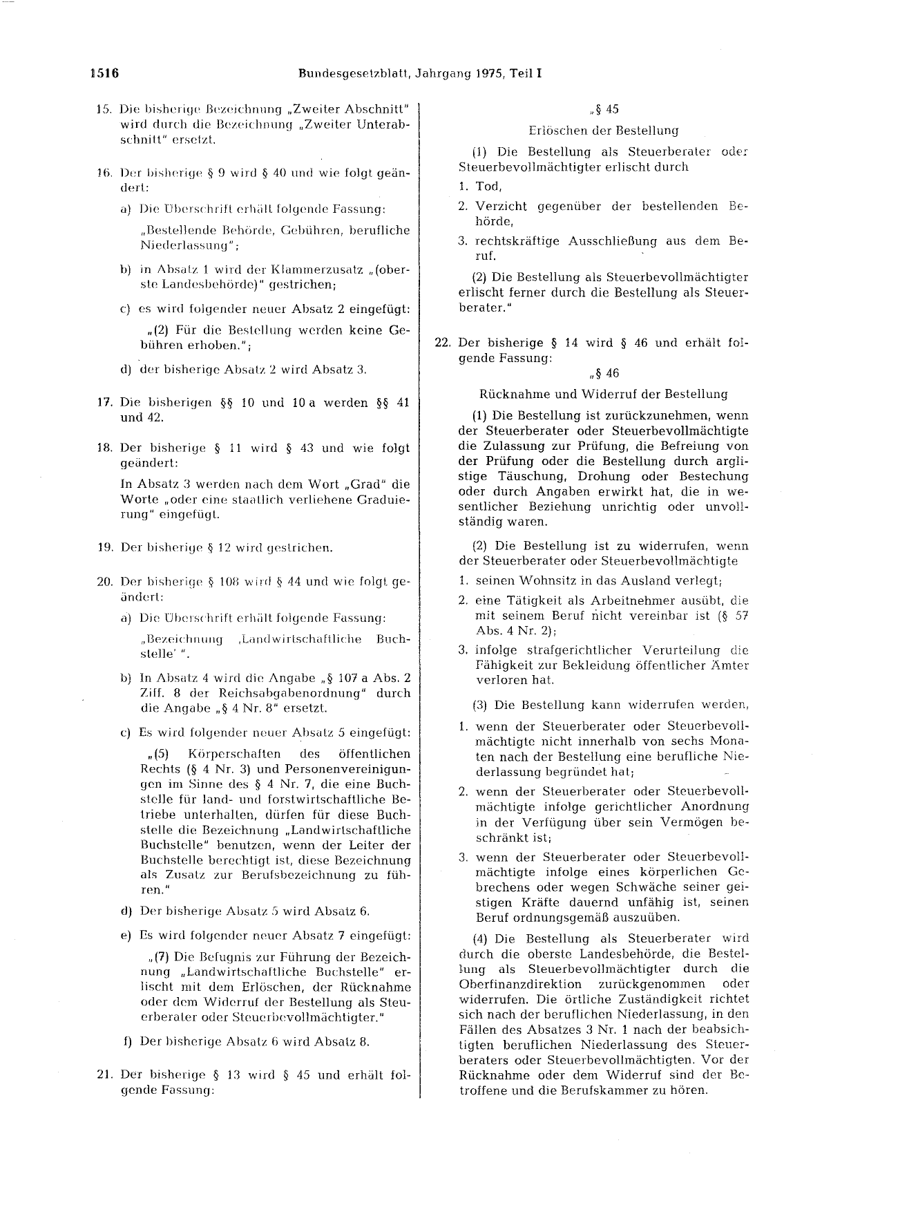 BGBl. 1975, Seite 1516 — Originalseite als Abbildung