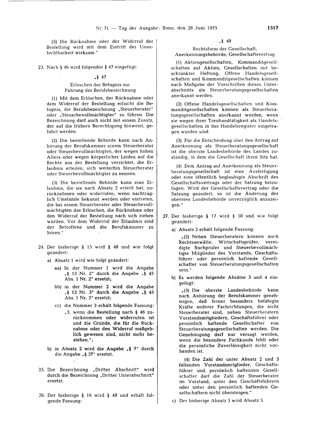 BGBl. 1975, Seite 1517 — Originalseite als Abbildung