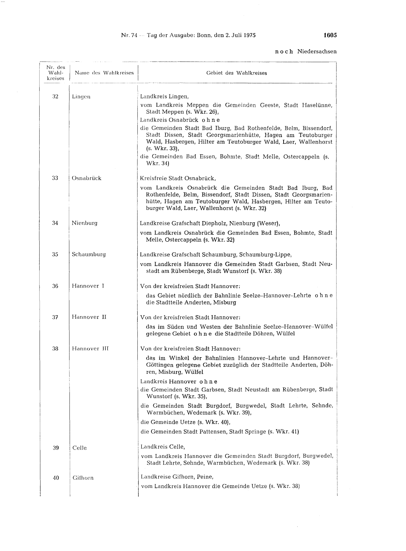 BGBl. 1975, Seite 1605 — Originalseite als Abbildung
