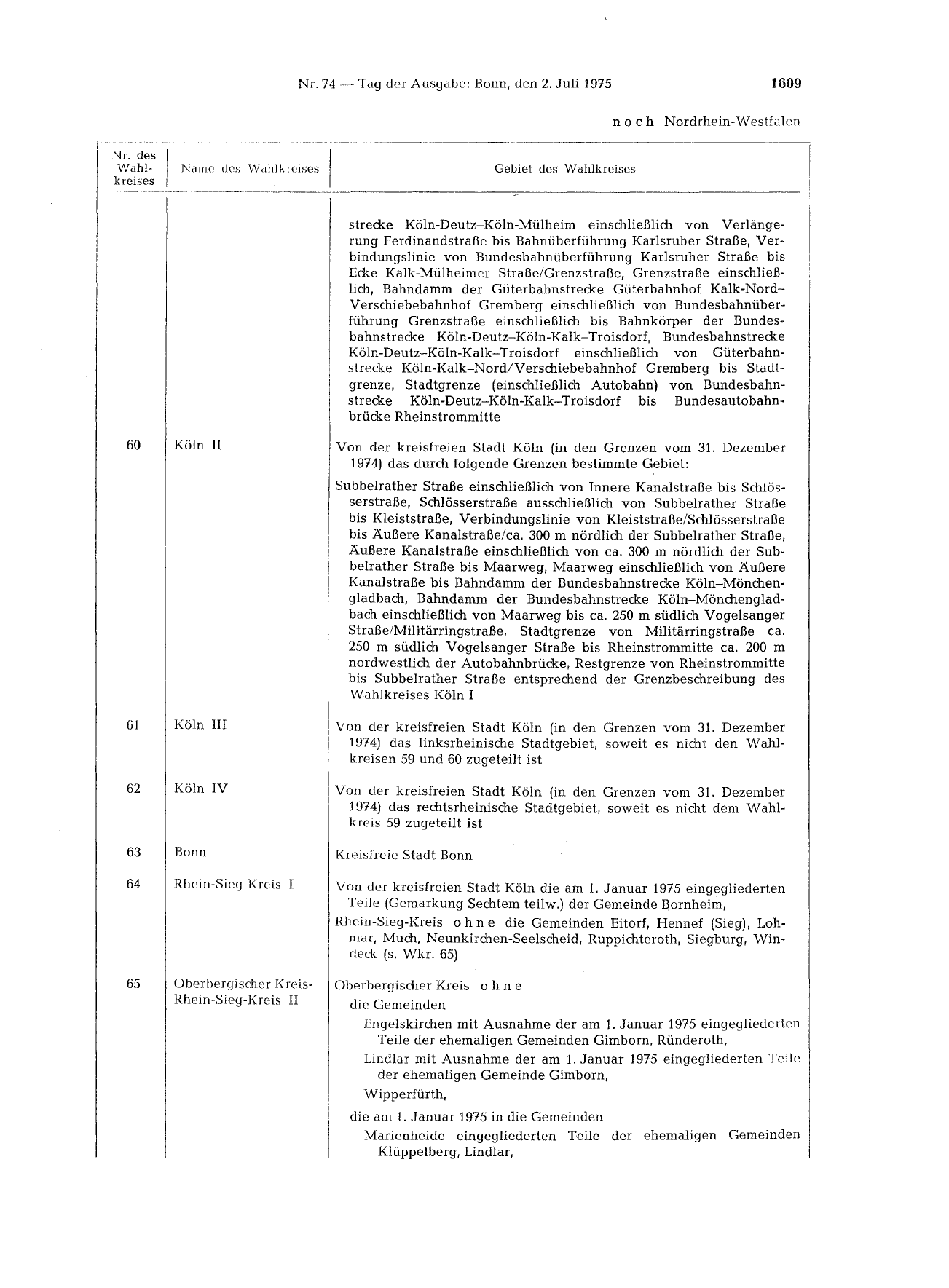BGBl. 1975, Seite 1609 — Originalseite als Abbildung