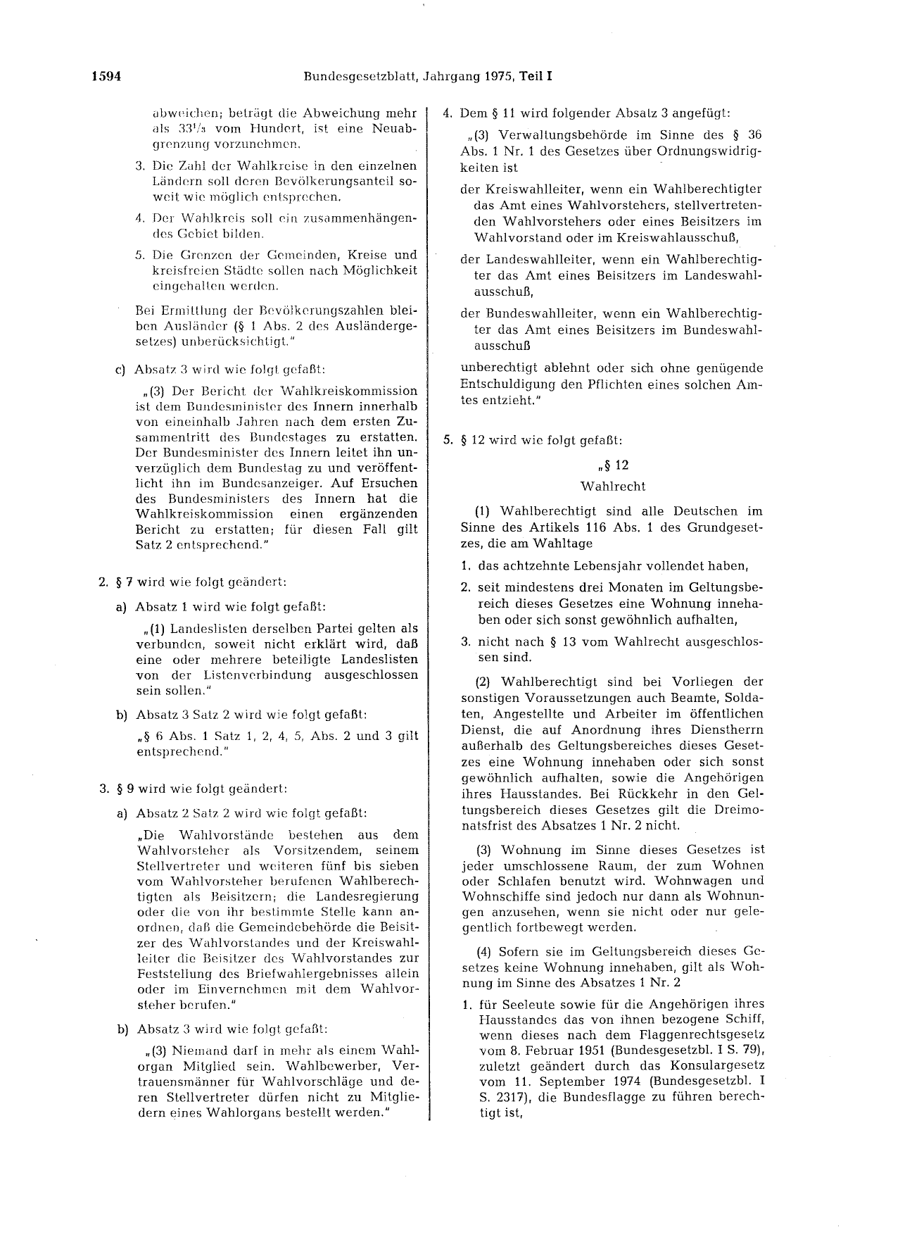 BGBl. 1975, Seite 1594 — Originalseite als Abbildung