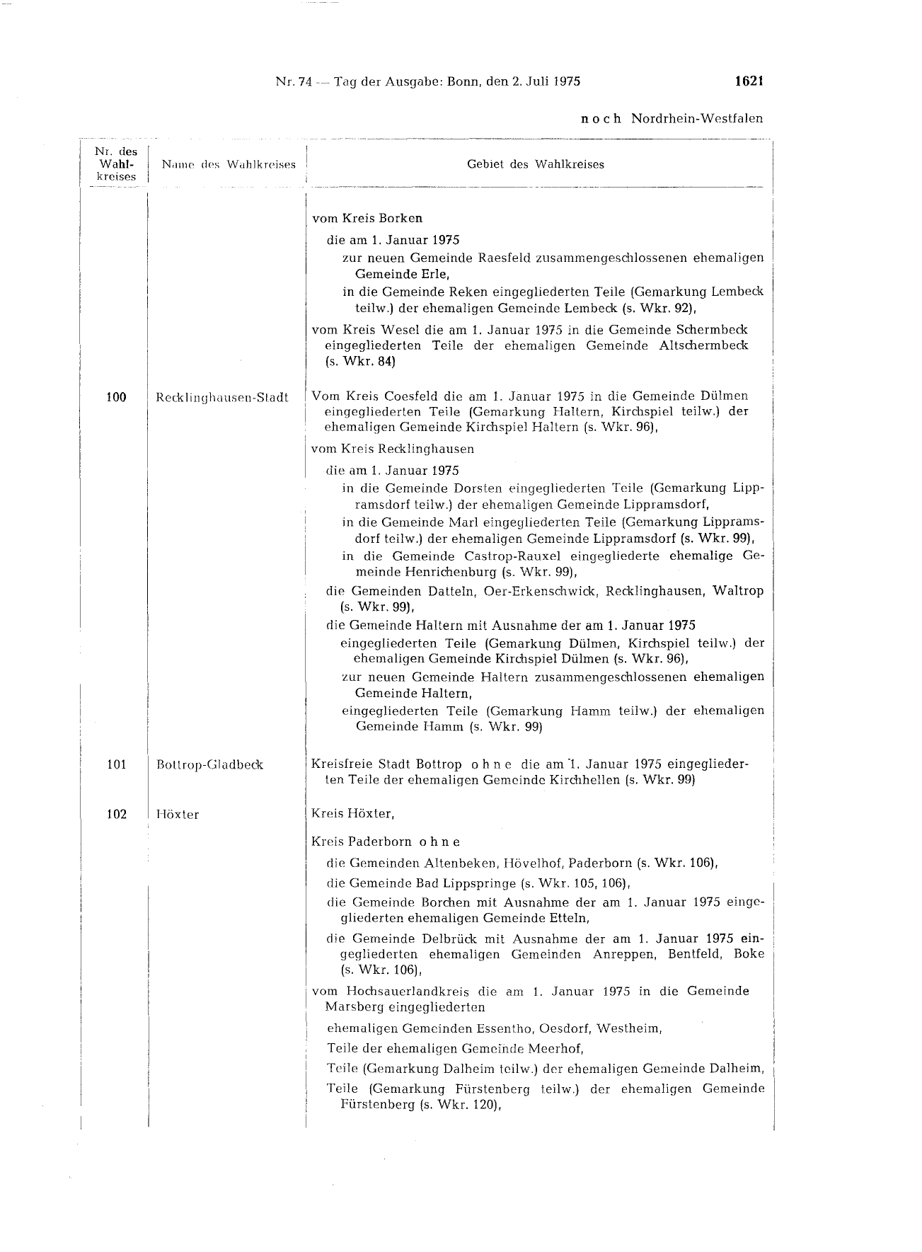 BGBl. 1975, Seite 1621 — Originalseite als Abbildung