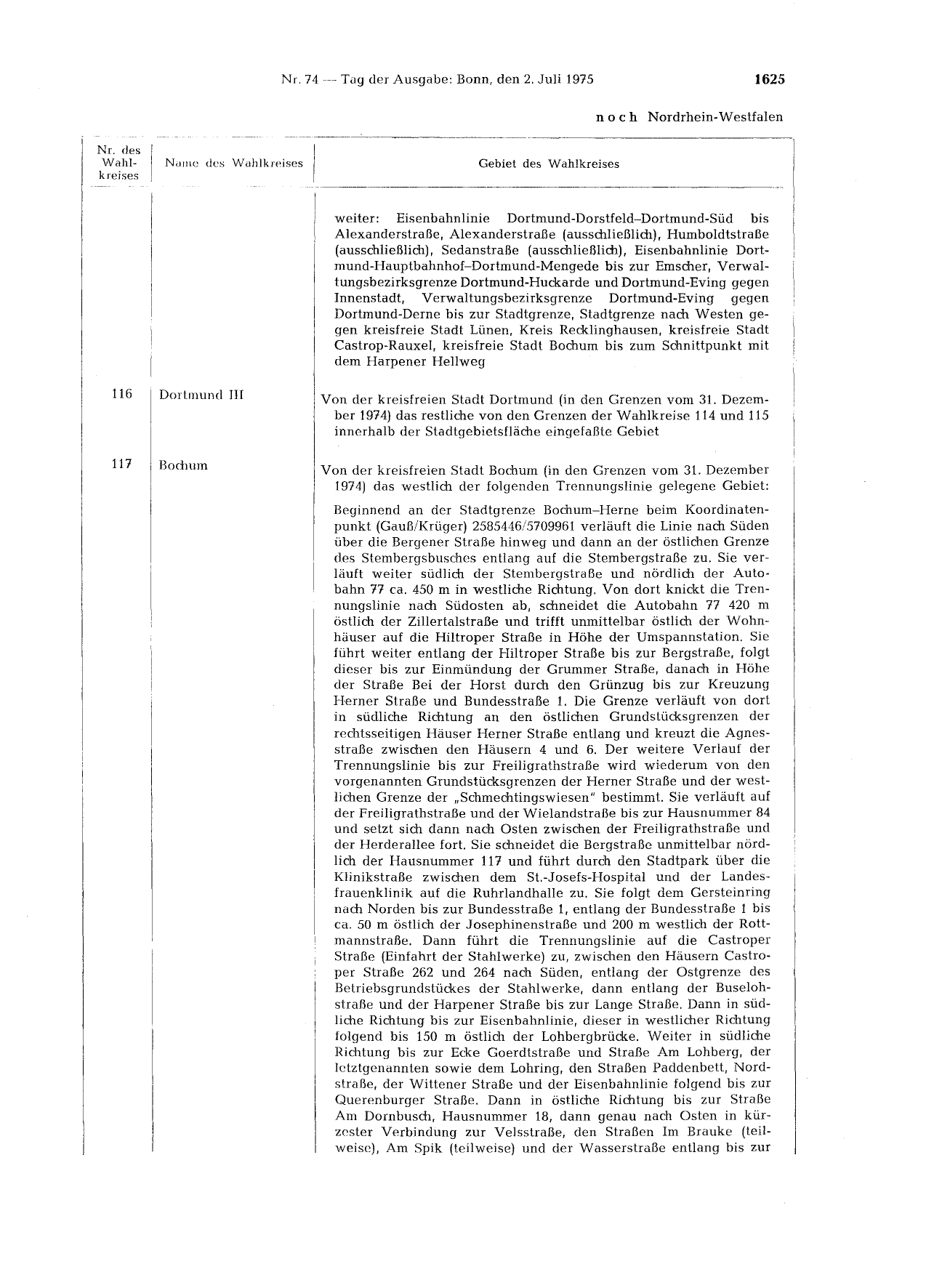 BGBl. 1975, Seite 1625 — Originalseite als Abbildung