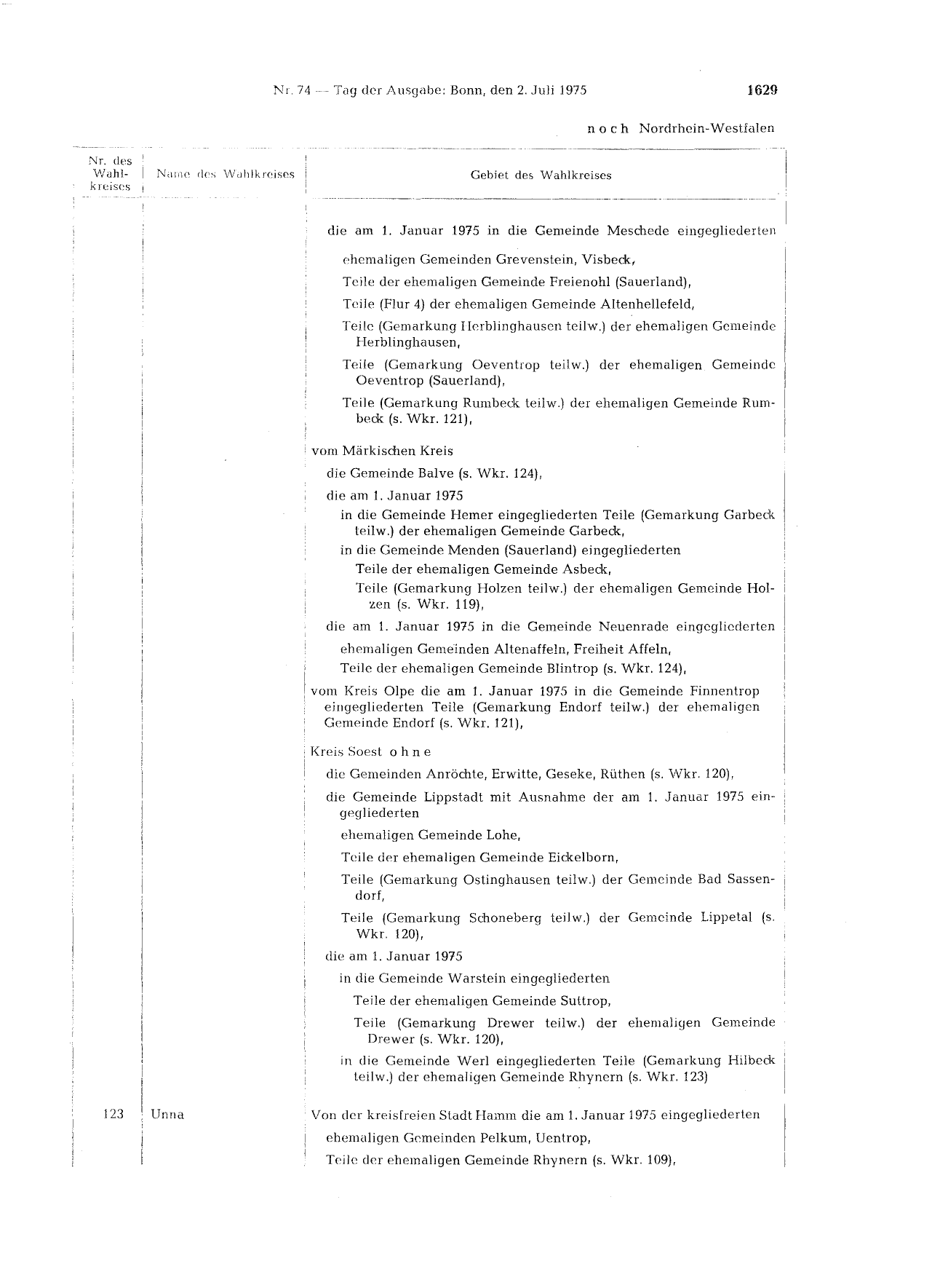 BGBl. 1975, Seite 1629 — Originalseite als Abbildung