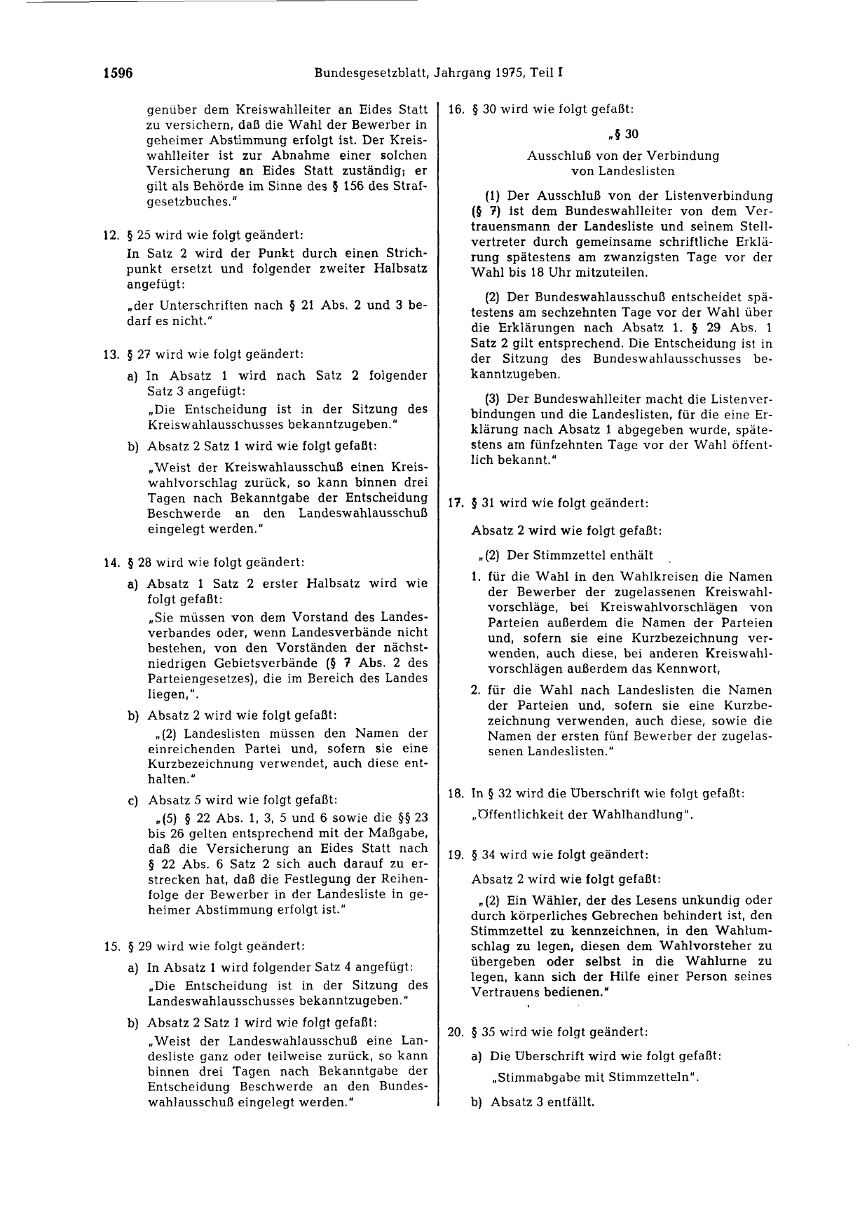 BGBl. 1975, Seite 1596 — Originalseite als Abbildung
