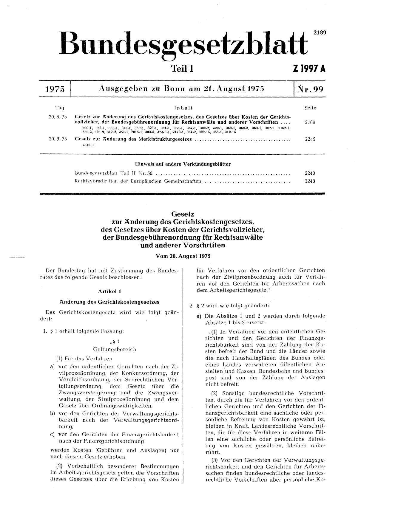 BGBl. 1975, Seite 2189 — Originalseite als Abbildung