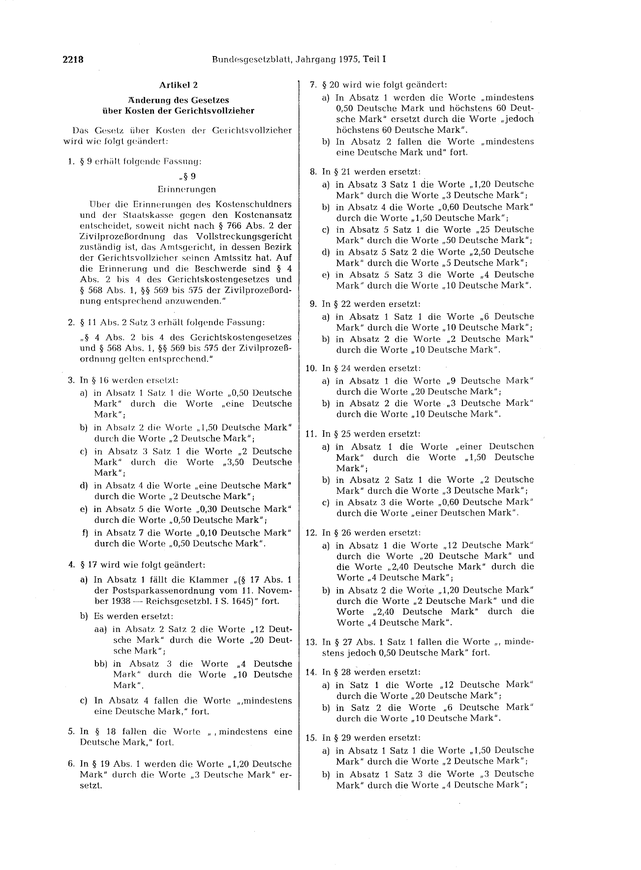 BGBl. 1975, Seite 2218 — Originalseite als Abbildung