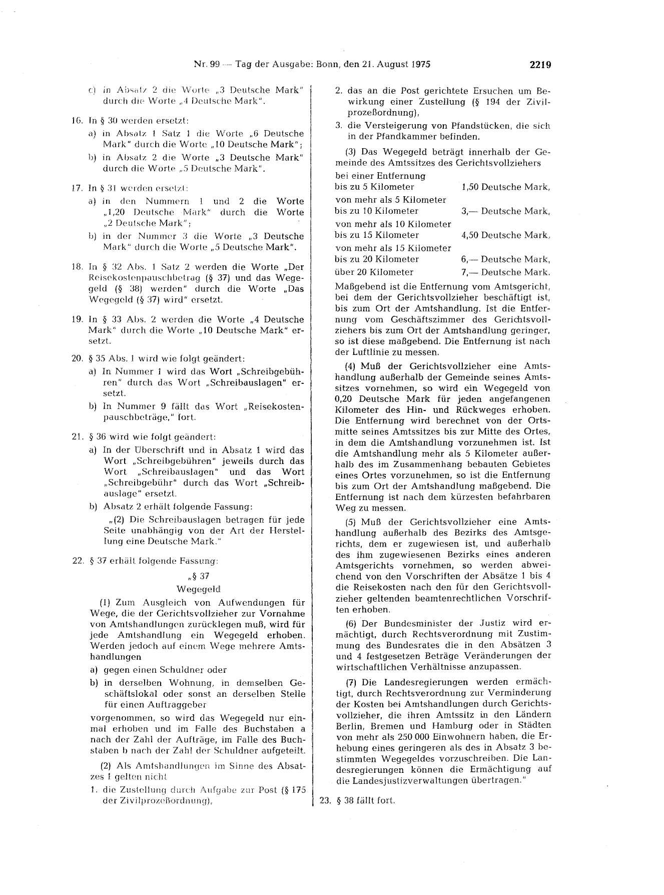 BGBl. 1975, Seite 2219 — Originalseite als Abbildung