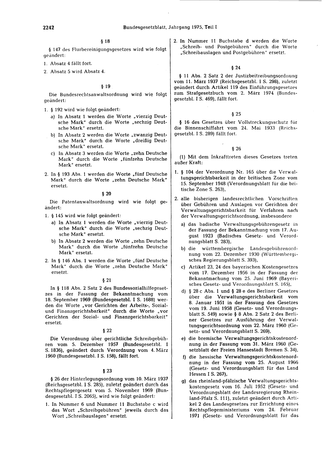 BGBl. 1975, Seite 2242 — Originalseite als Abbildung