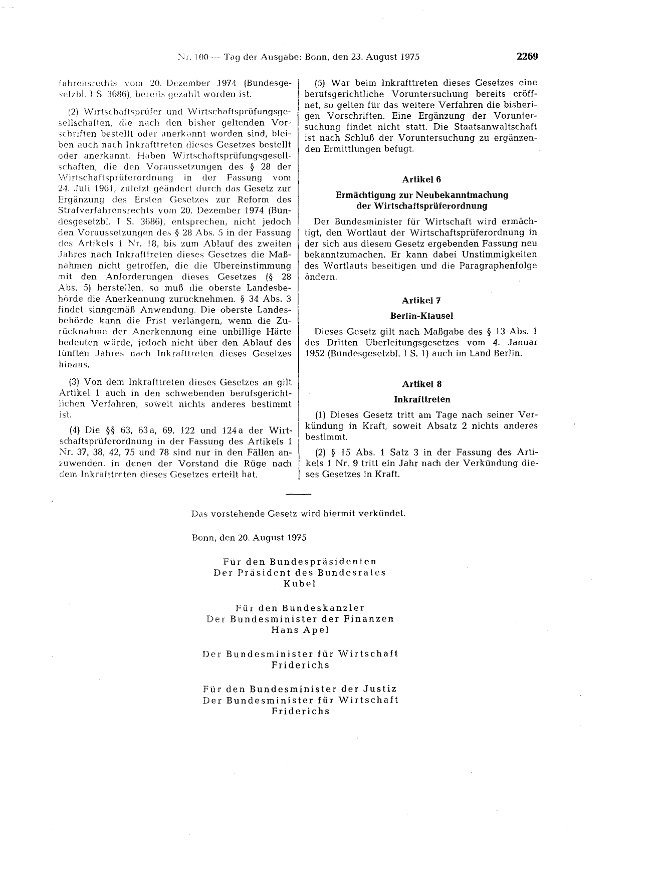 BGBl. 1975, Seite 2269 — Originalseite als Abbildung