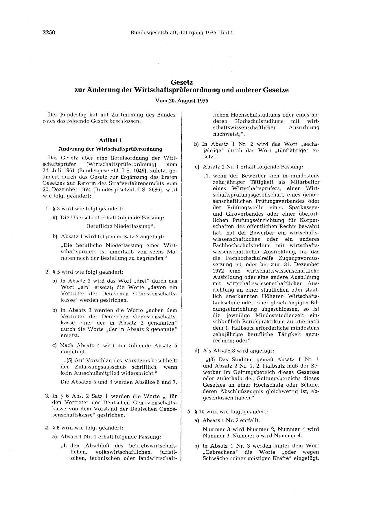 BGBl. 1975, Seite 2258 — Originalseite als Abbildung