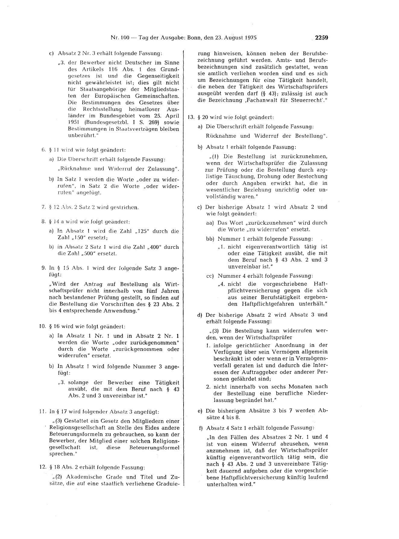 BGBl. 1975, Seite 2259 — Originalseite als Abbildung