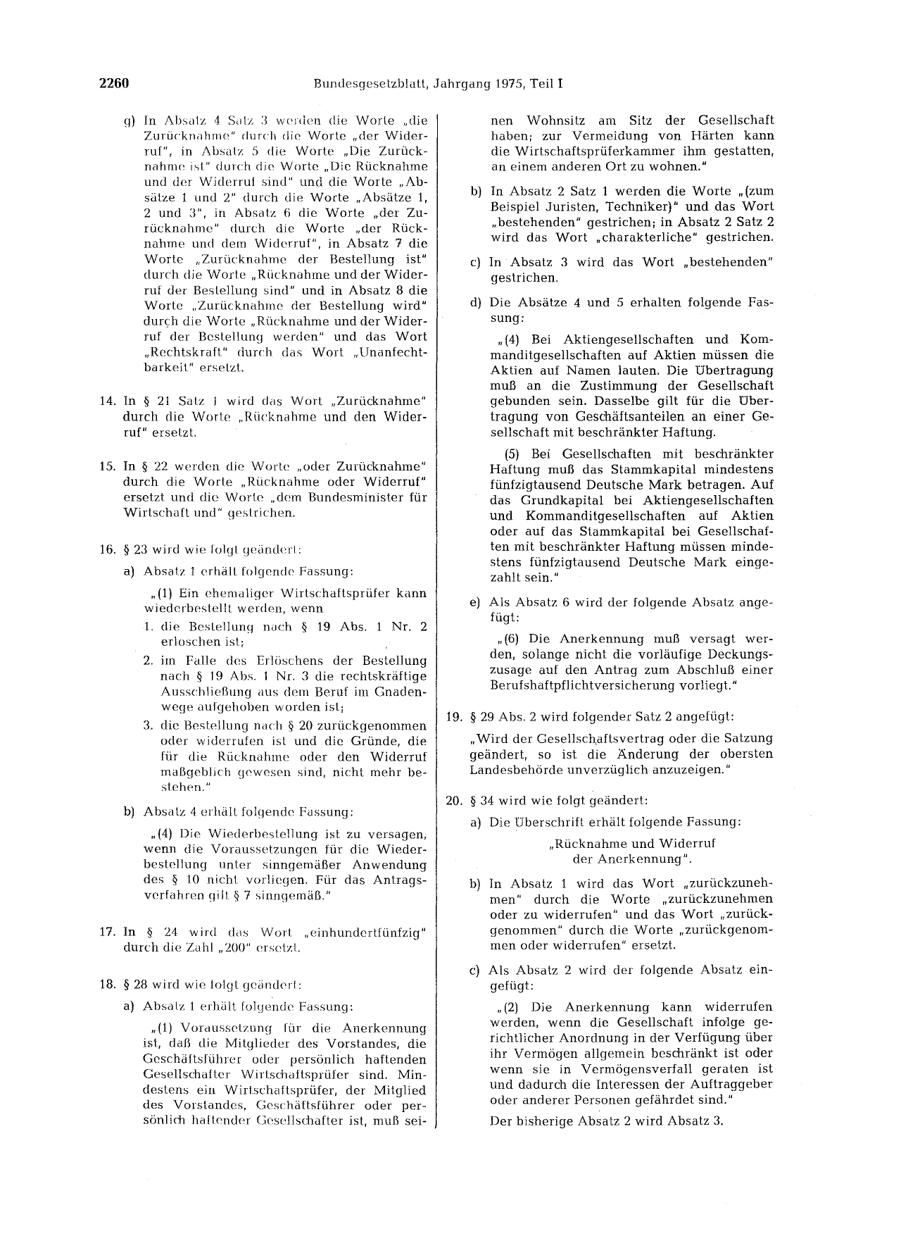 BGBl. 1975, Seite 2260 — Originalseite als Abbildung