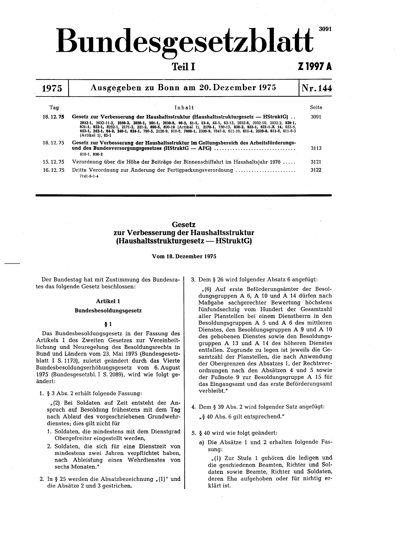 BGBl. 1975, Seite 3091 — Originalseite als Abbildung