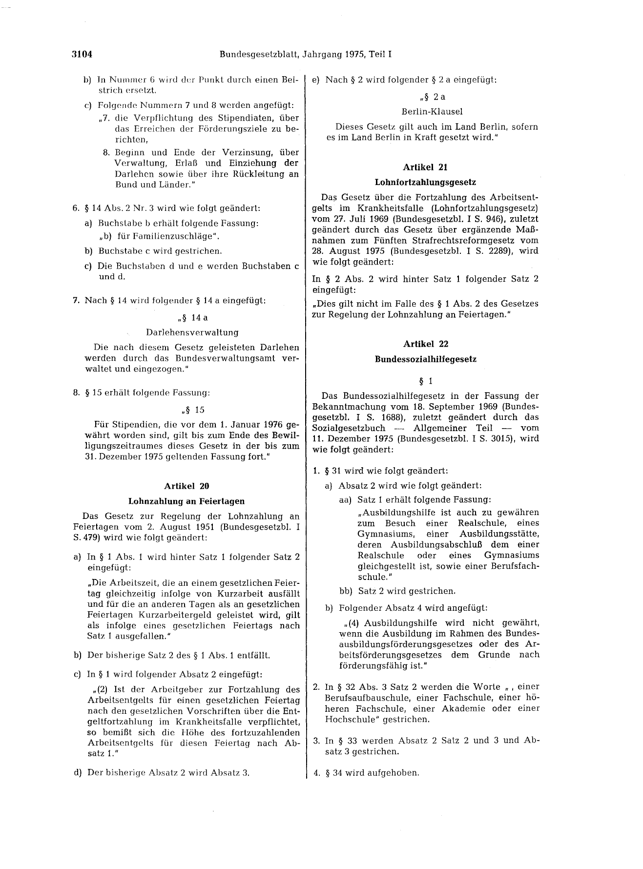 BGBl. 1975, Seite 3104 — Originalseite als Abbildung