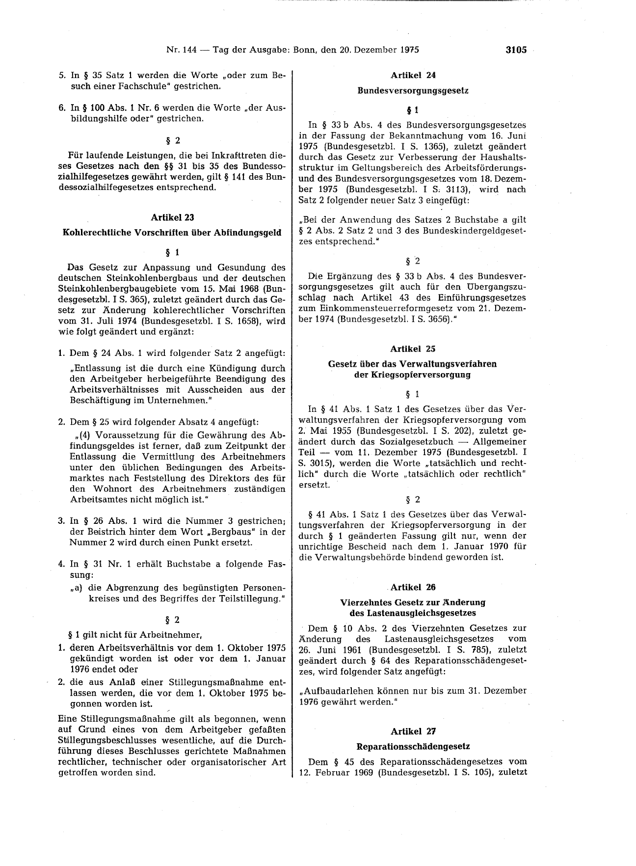 BGBl. 1975, Seite 3105 — Originalseite als Abbildung