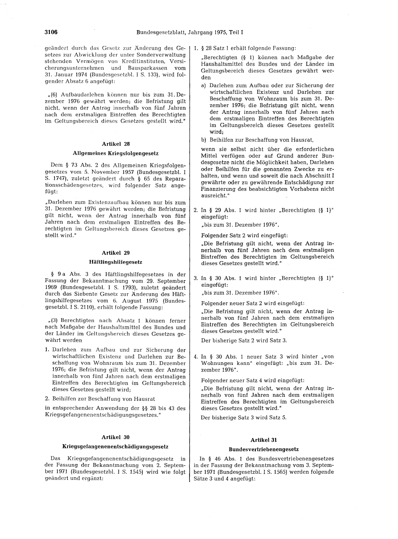 BGBl. 1975, Seite 3106 — Originalseite als Abbildung