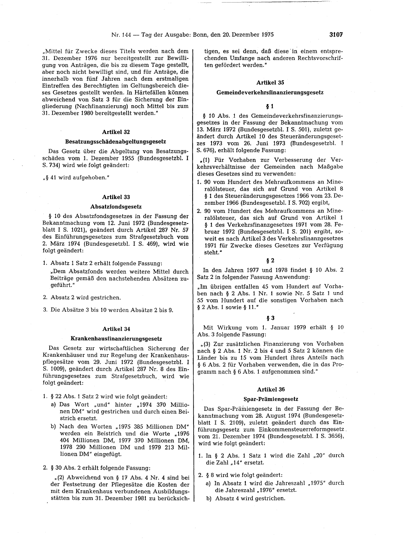 BGBl. 1975, Seite 3107 — Originalseite als Abbildung