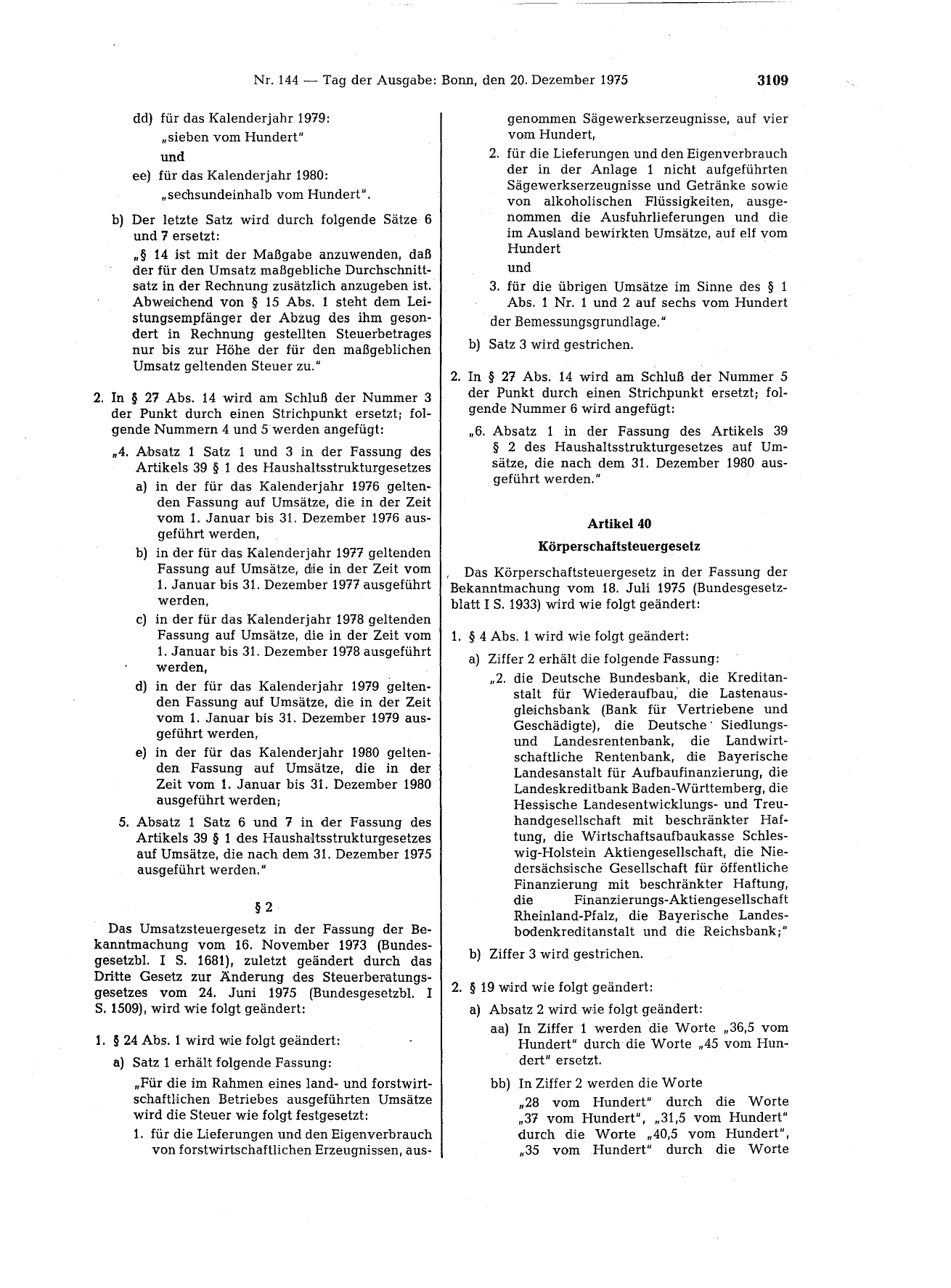 BGBl. 1975, Seite 3109 — Originalseite als Abbildung