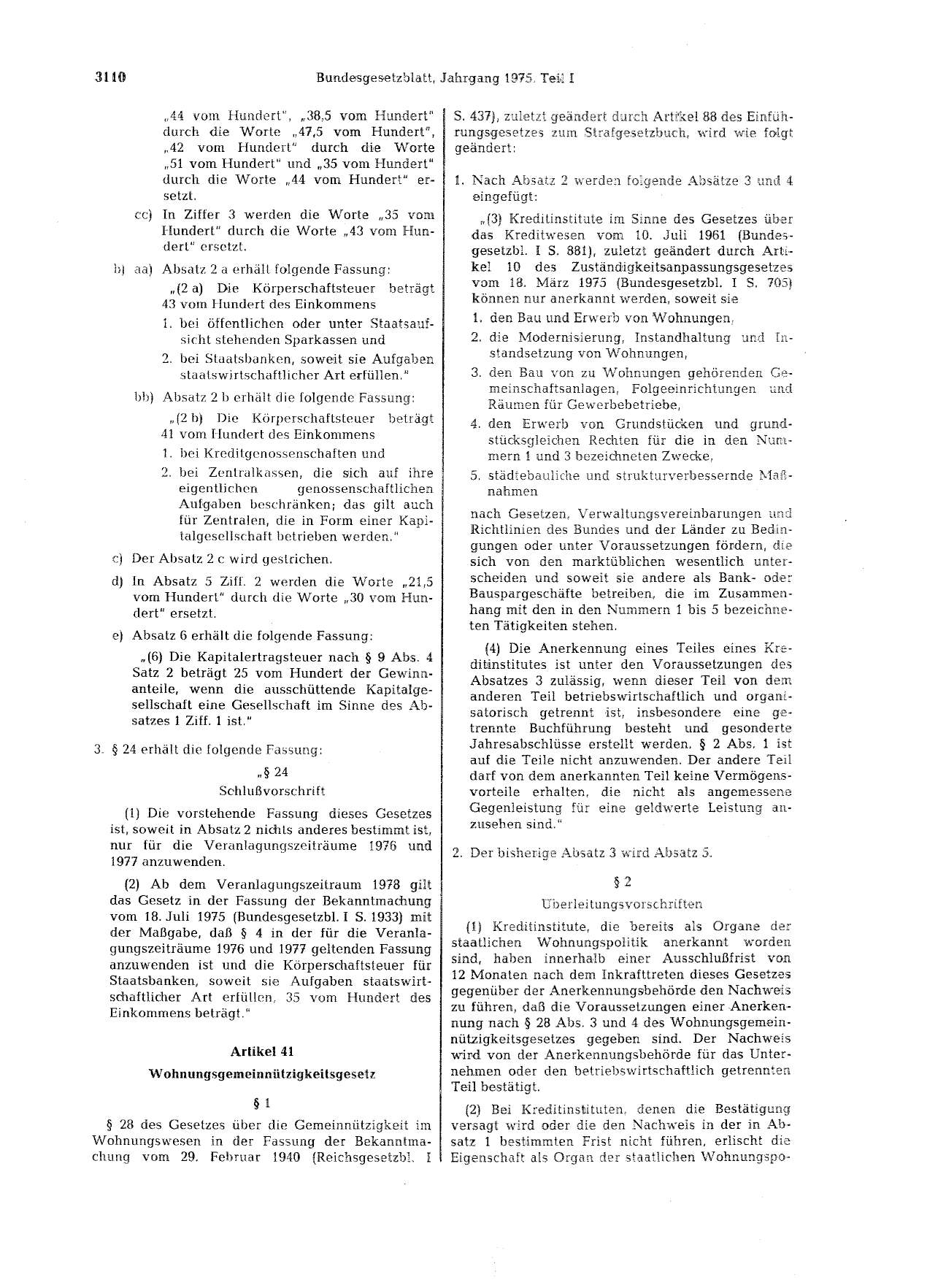 BGBl. 1975, Seite 3110 — Originalseite als Abbildung