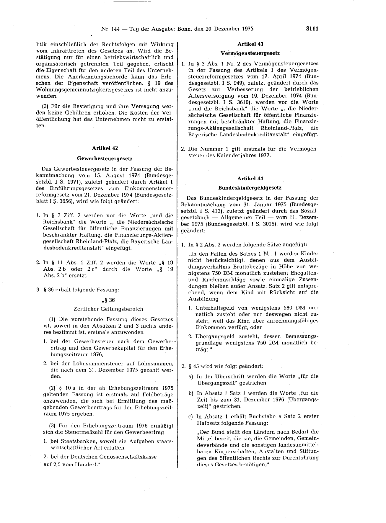 BGBl. 1975, Seite 3111 — Originalseite als Abbildung