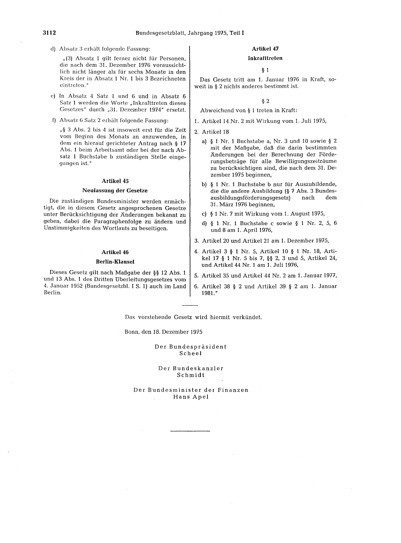 BGBl. 1975, Seite 3112 — Originalseite als Abbildung