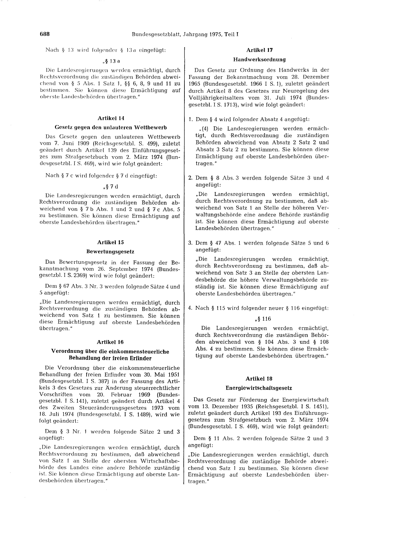 BGBl. 1975, Seite 688 — Originalseite als Abbildung