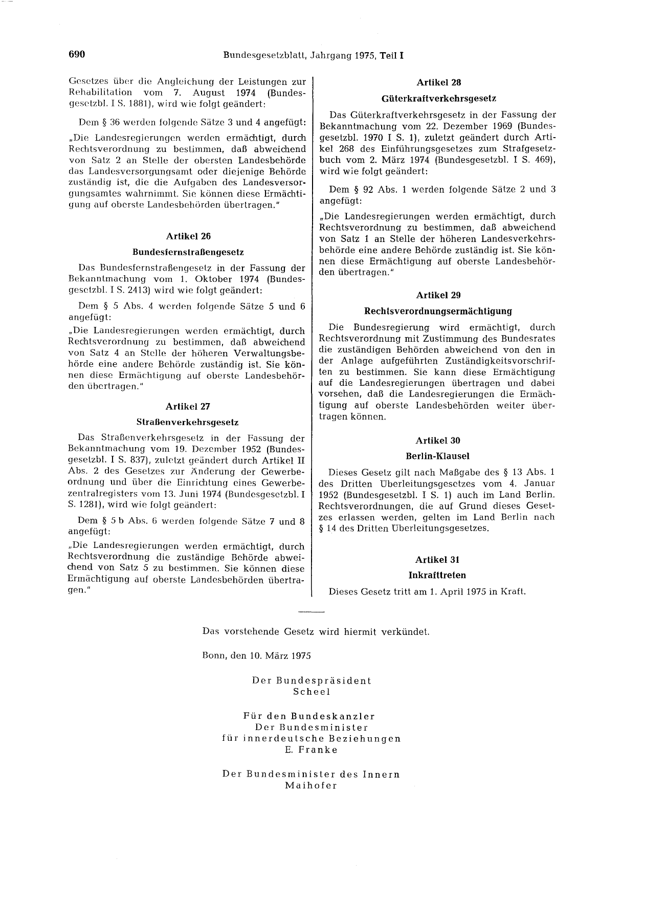 BGBl. 1975, Seite 690 — Originalseite als Abbildung