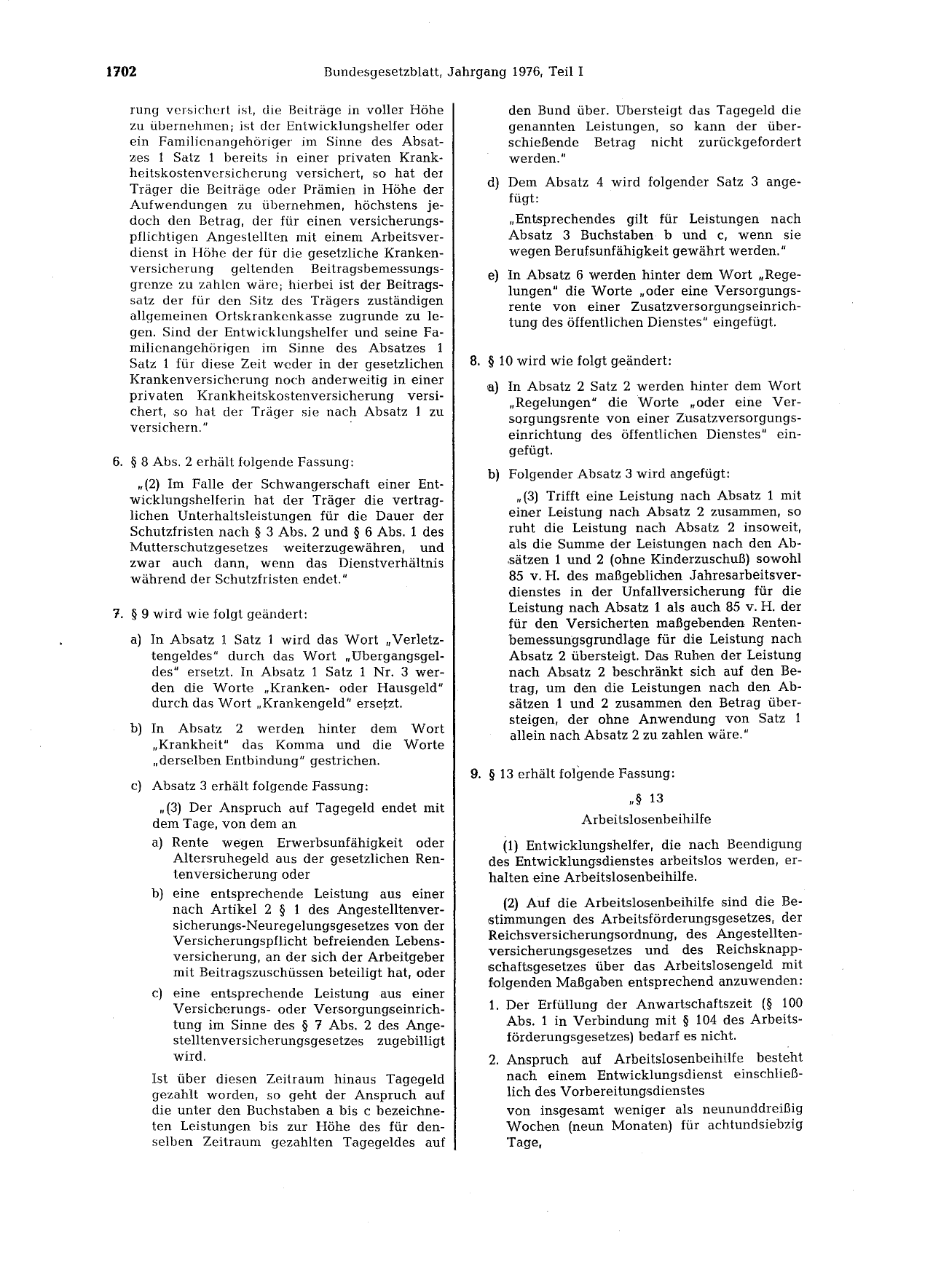 BGBl. 1976, Seite 1702 — Originalseite als Abbildung