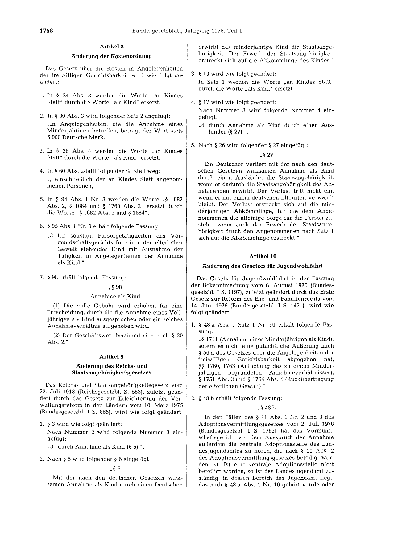 BGBl. 1976, Seite 1758 — Originalseite als Abbildung