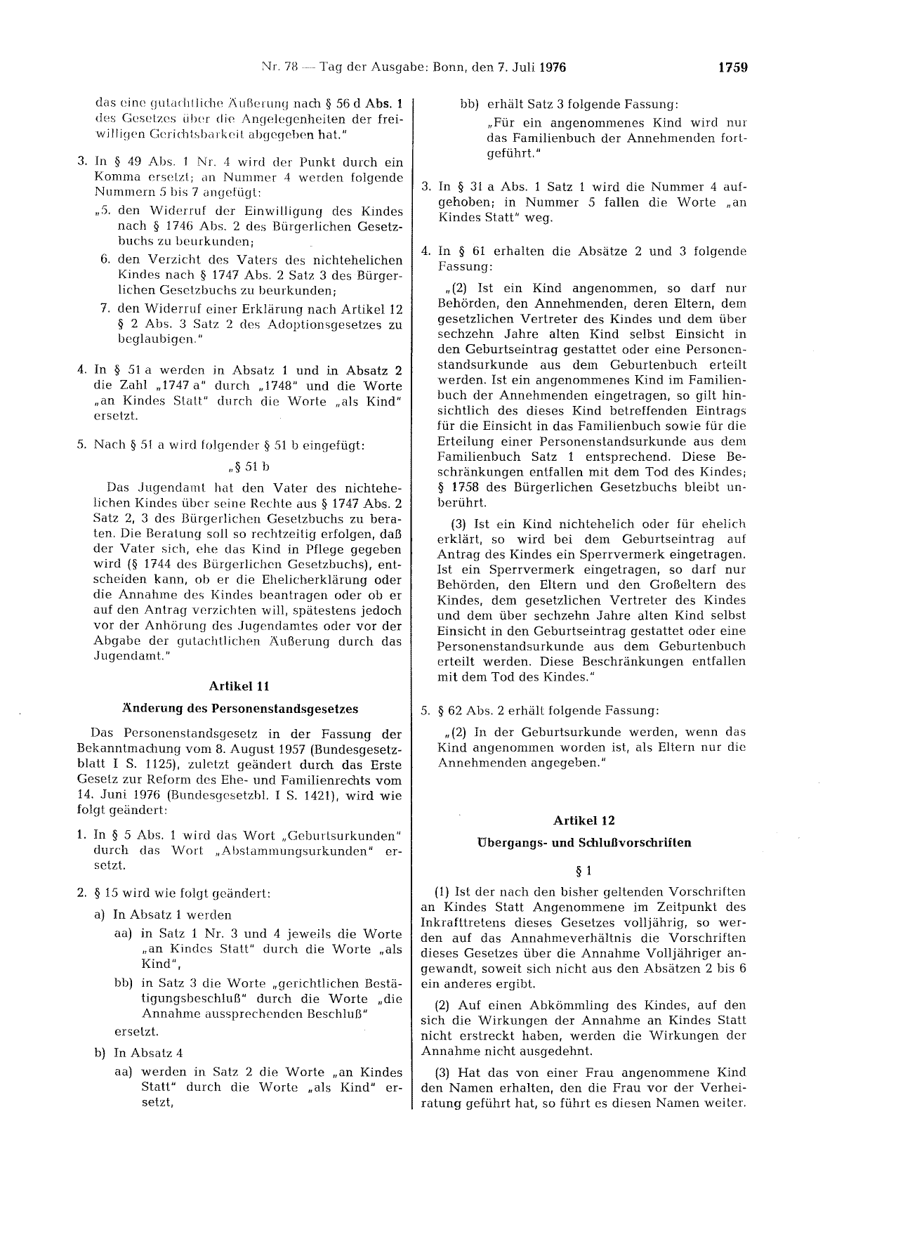 BGBl. 1976, Seite 1759 — Originalseite als Abbildung