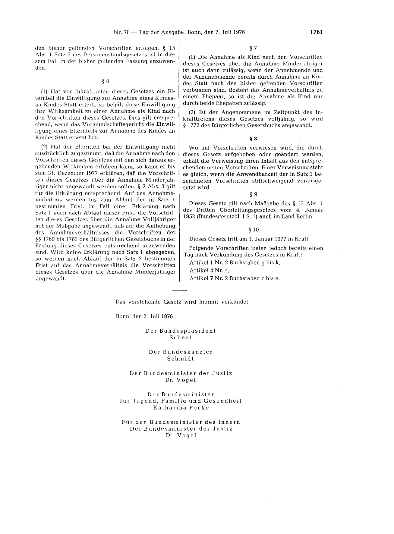 BGBl. 1976, Seite 1761 — Originalseite als Abbildung