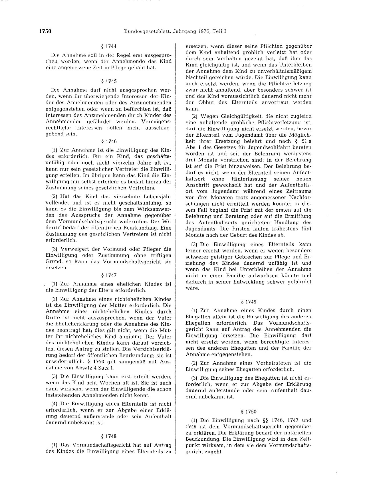 BGBl. 1976, Seite 1750 — Originalseite als Abbildung