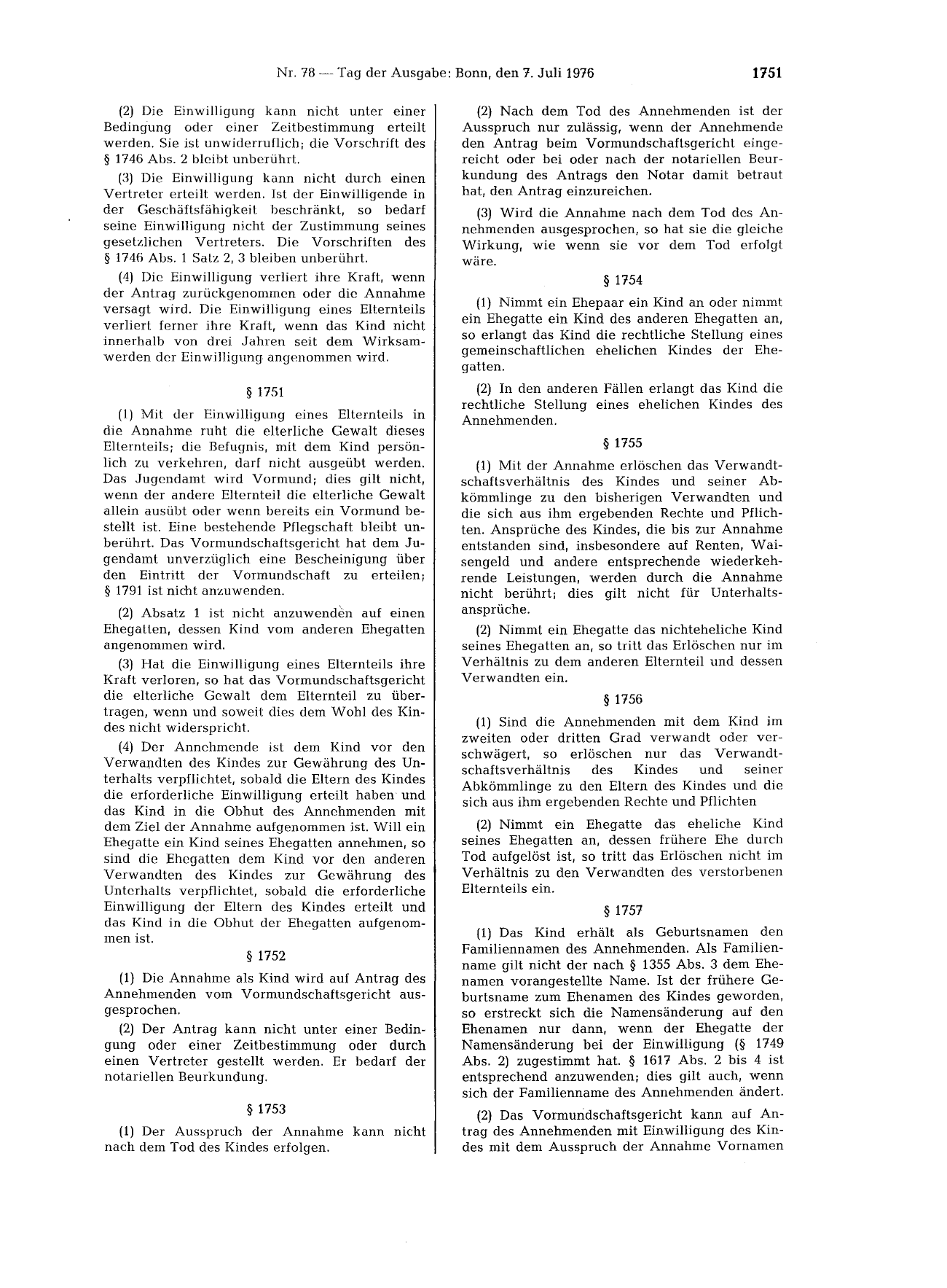 BGBl. 1976, Seite 1751 — Originalseite als Abbildung