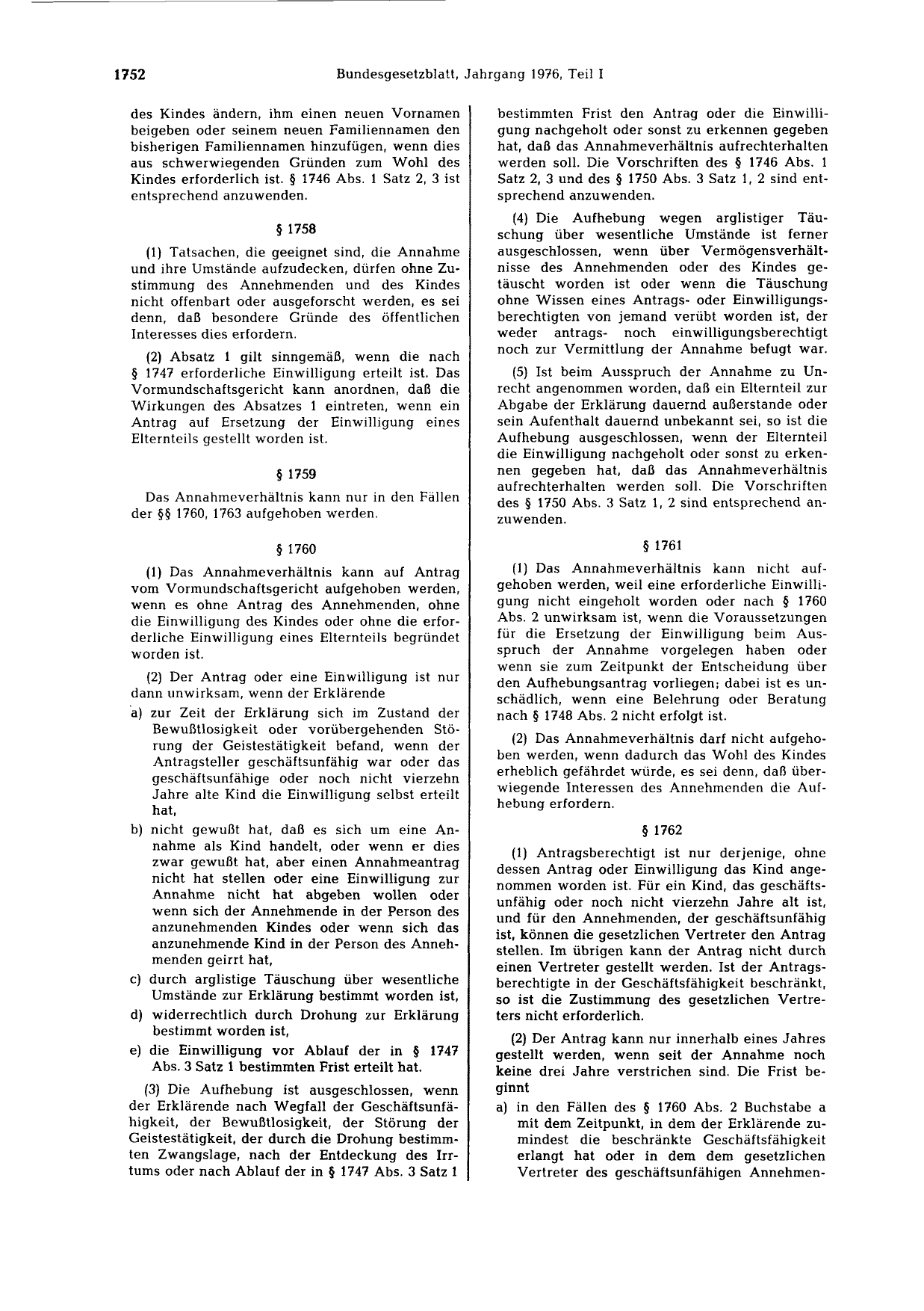 BGBl. 1976, Seite 1752 — Originalseite als Abbildung
