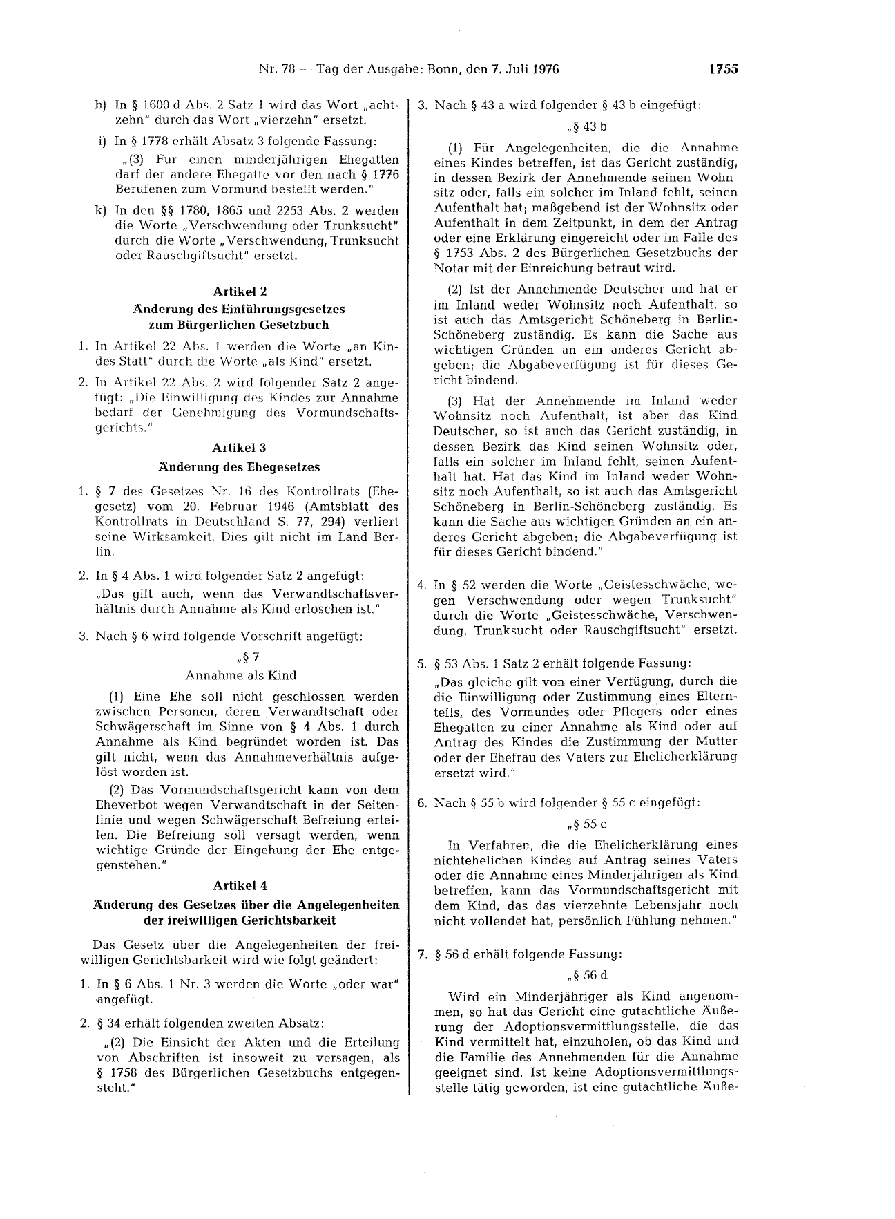 BGBl. 1976, Seite 1755 — Originalseite als Abbildung
