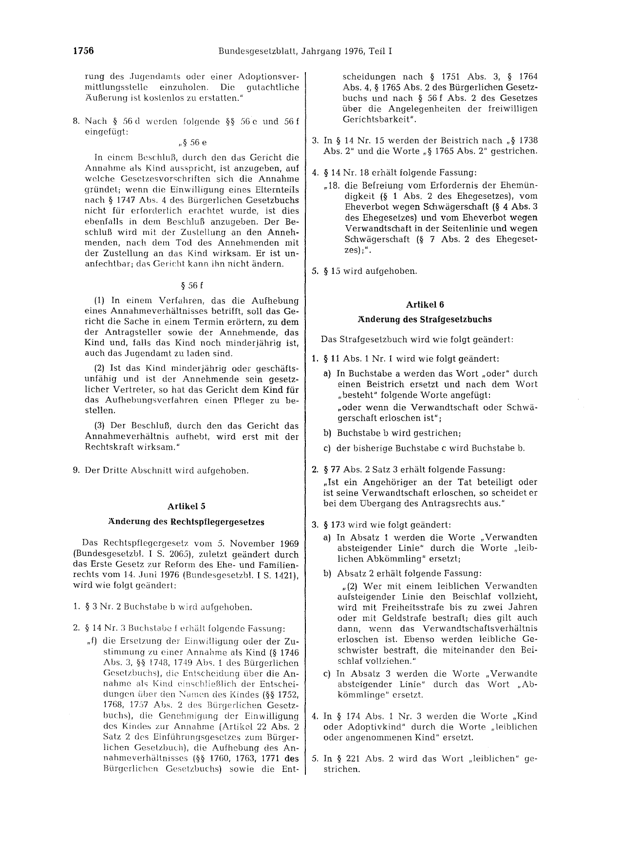 BGBl. 1976, Seite 1756 — Originalseite als Abbildung